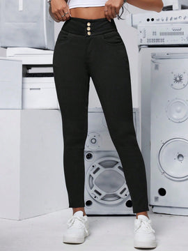 PETITE Pantalones largos casuales de unicolor para mujer con ajuste delgado