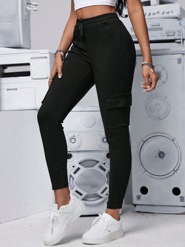 PETITE Pantalones de utilidad casuales de unicolor para mujer, ajustados y elegantes