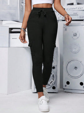 PETITE Pantalones de utilidad casuales de unicolor para mujer, ajustados y elegantes