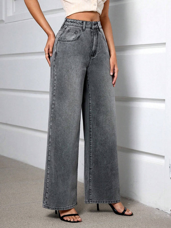 Essnce Jeans casuales de pierna recta para mujer en unicolor y estilo sencillo