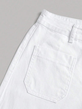 MOD Jeans casuales de pierna ancha y suelta para mujeres con doble bolsillo