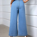 Essnce Jeans informales de pierna ancha para mujer con doble bolsillo, Jean lavado