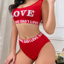 Conjunto de sujetador deportivo y panty sexy con diseno sin espalda e impresion de letra "LOVE"