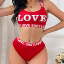 Conjunto de sujetador deportivo y panty sexy con diseno sin espalda e impresion de letra "LOVE"