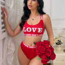 Conjunto de sujetador deportivo y panty sexy con diseno sin espalda e impresion de letra "LOVE"