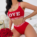 Conjunto de sujetador deportivo y panty sexy con diseno sin espalda e impresion de letra "LOVE"