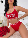 Conjunto de sujetador deportivo y panty sexy con diseno sin espalda e impresion de letra "LOVE"