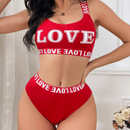 Conjunto de sujetador deportivo y panty sexy con diseno sin espalda e impresion de letra "LOVE"