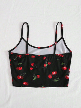 EZwear Top de tirantes corto con estampado de cereza