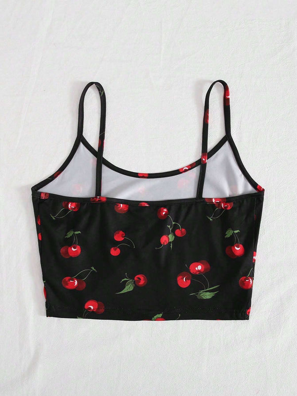 EZwear Top de tirantes corto con estampado de cereza