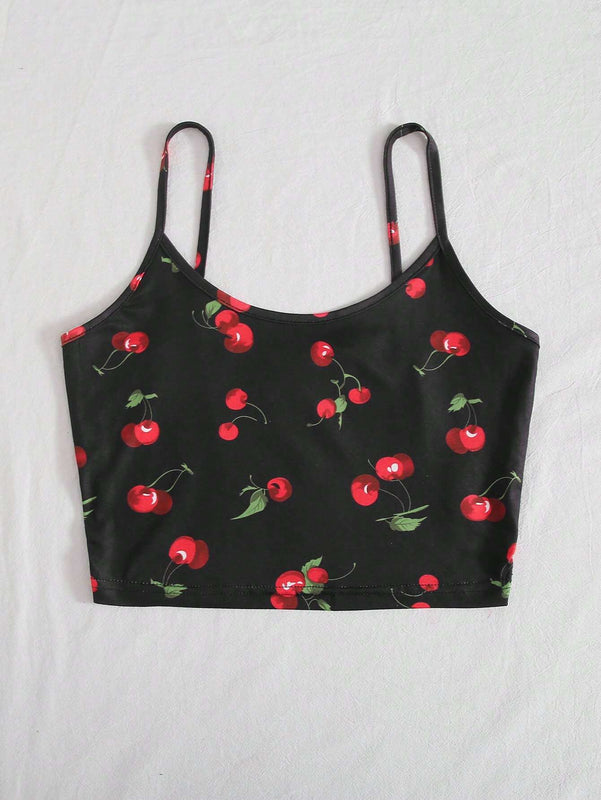 EZwear Top de tirantes corto con estampado de cereza