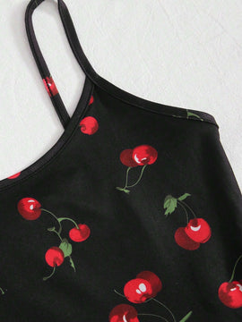 EZwear Top de tirantes corto con estampado de cereza