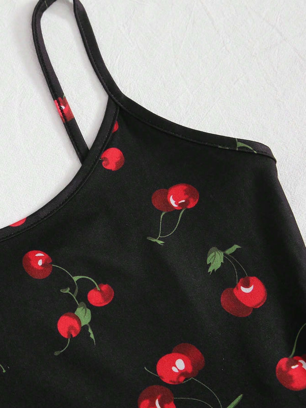 EZwear Top de tirantes corto con estampado de cereza