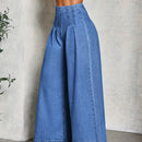 Slayr Jeans de moda de cintura alta y pierna ancha para mujer con pliegues sueltos