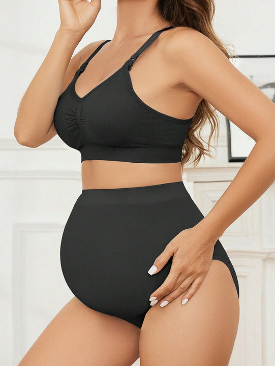 Conjunto de brasier y panty simple y recogido de unicolor para dama