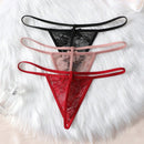 Set de 3 piezas de pantis de encaje transparente con diseno de lazo sexy para mujer