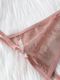 Set de 3 piezas de pantis de encaje transparente con diseno de lazo sexy para mujer