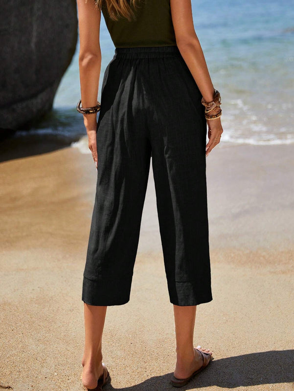 EMERY ROSE Pantalones anchos de moda sueltos de 9/10 de cintura alta para mujer
