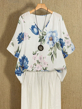 EMERY ROSE Camisa casual de mujer con estampado floral y cuello en V