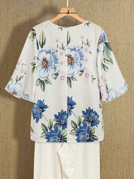 EMERY ROSE Camisa casual de mujer con estampado floral y cuello en V