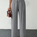 Tall pantalones casuales para mujer de algodon con nudo y unicolor y tiro alto