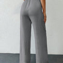 Tall pantalones casuales para mujer de algodon con nudo y unicolor y tiro alto