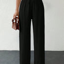 Tall pantalones casuales para mujer de algodon con nudo y unicolor y tiro alto