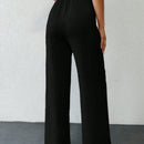 Tall pantalones casuales para mujer de algodon con nudo y unicolor y tiro alto