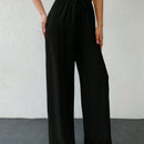 Tall pantalones casuales para mujer de algodon con nudo y unicolor y tiro alto