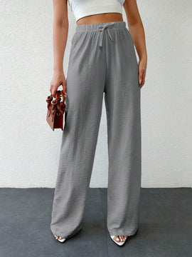 Tall pantalones casuales para mujer de algodon con nudo y unicolor y tiro alto