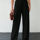Tall pantalones casuales para mujer de algodon con nudo y unicolor y tiro alto