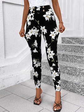 Clasi pantalones pitillo de cintura alta con detalle de botones, alta elasticidad