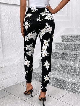 Clasi pantalones pitillo de cintura alta con detalle de botones, alta elasticidad
