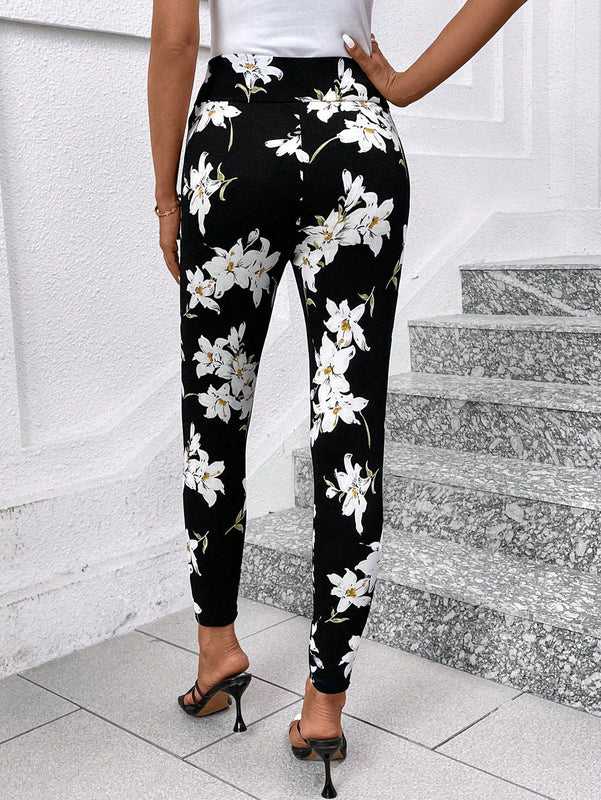 Clasi pantalones pitillo de cintura alta con detalle de botones, alta elasticidad