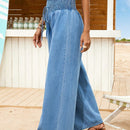 VCAY Pantalones Jeans anchos y de pierna ancha, de cintura alta y sueltos, casuales, para mujeres de color azul