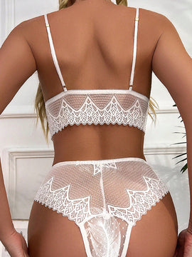 Conjunto de ropa interior para mujer de 1 Conjunto, Conjunto de encaje fino de 3 piezas de sosten y Tangas de cintura alta