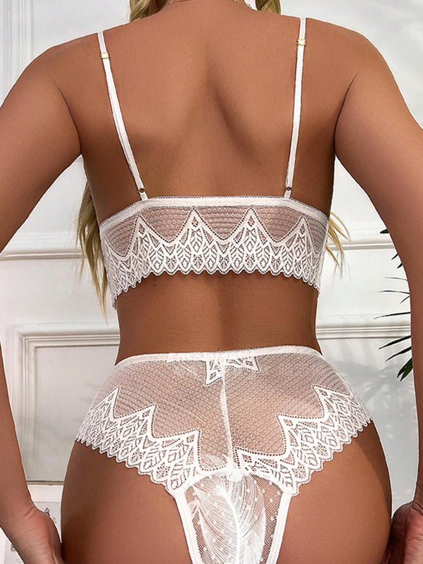 Conjunto de ropa interior para mujer de 1 Conjunto, Conjunto de encaje fino de 3 piezas de sosten y Tangas de cintura alta
