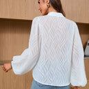 Camisa de manga de linterna media transparente y corte al azar con textura de planta de moda de primavera/verano