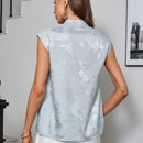 NEW  Prive Blusa sin mangas de estilo chino retro con cuello mao y hebilla con estampado aleatorio