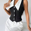 Prive Camisa sin mangas para mujer con bloques de color y cierre de botones delantero, estilo elegante para el verano