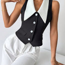 Prive Camisa sin mangas para mujer con bloques de color y cierre de botones delantero, estilo elegante para el verano