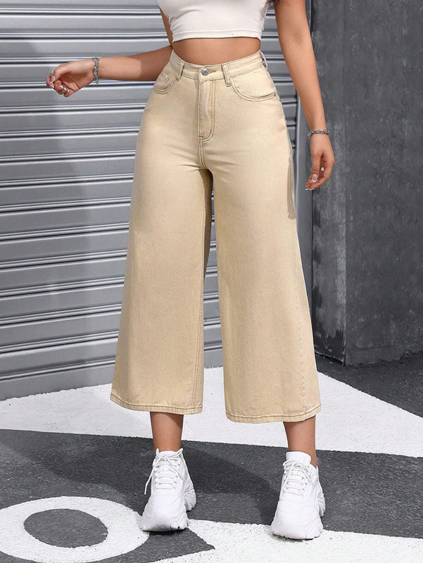 Pantalones Jeans amplios de cintura alta y corte holgado con bolsillos para mujer, adecuados para uso informal