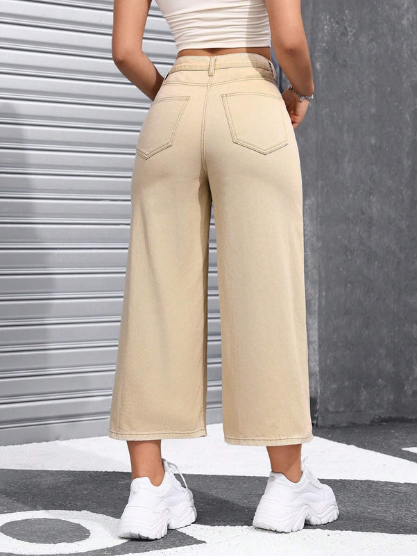 Pantalones Jeans amplios de cintura alta y corte holgado con bolsillos para mujer, adecuados para uso informal