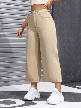 Pantalones Jeans amplios de cintura alta y corte holgado con bolsillos para mujer, adecuados para uso informal
