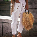 LUNE Pantalon casual solido de mujer con bolsillos y cintura elastica