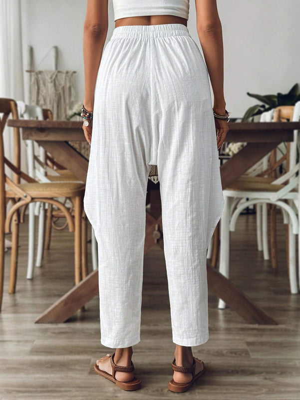 LUNE Pantalon casual solido de mujer con bolsillos y cintura elastica