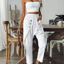 LUNE Pantalon casual solido de mujer con bolsillos y cintura elastica