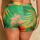 SXY Pantalones cortos de mujer con estampado tropical y diseno ahuecado con ajuste delgano para vacaciones en la playa