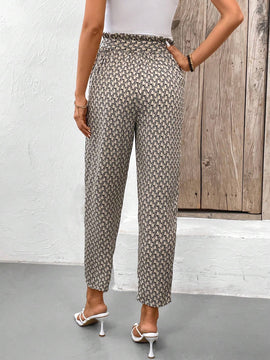 Frenchy Pantalones ajustados con estampado floral y cintura ajustable para mujer