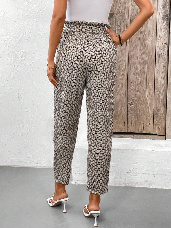 Frenchy Pantalones ajustados con estampado floral y cintura ajustable para mujer